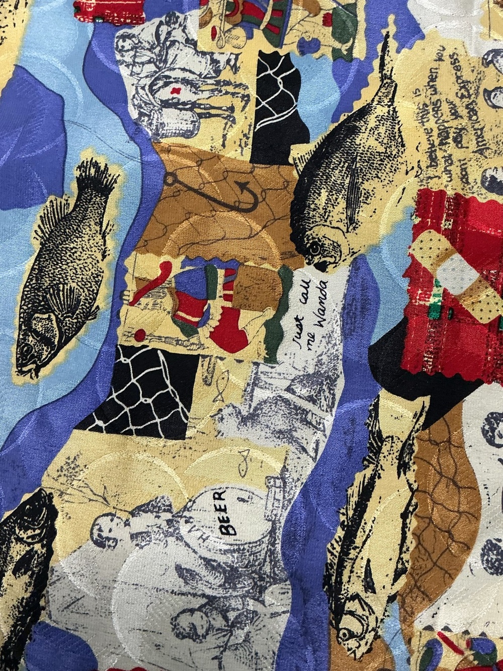 Vintage 1991 Nicole Miller 100% Silk Scarf Nautical Fishing Anchor  42” Square - Picture 9 of 11
